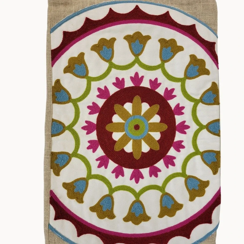 Rectangular Boho Multicolor Mosaic Beige Burlap Blue Tasseled‎ Pillow Sham Cover